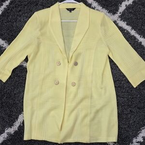 Misook Knit Light Yellow Jacket Topper Cardigan Gold Buttons Size M